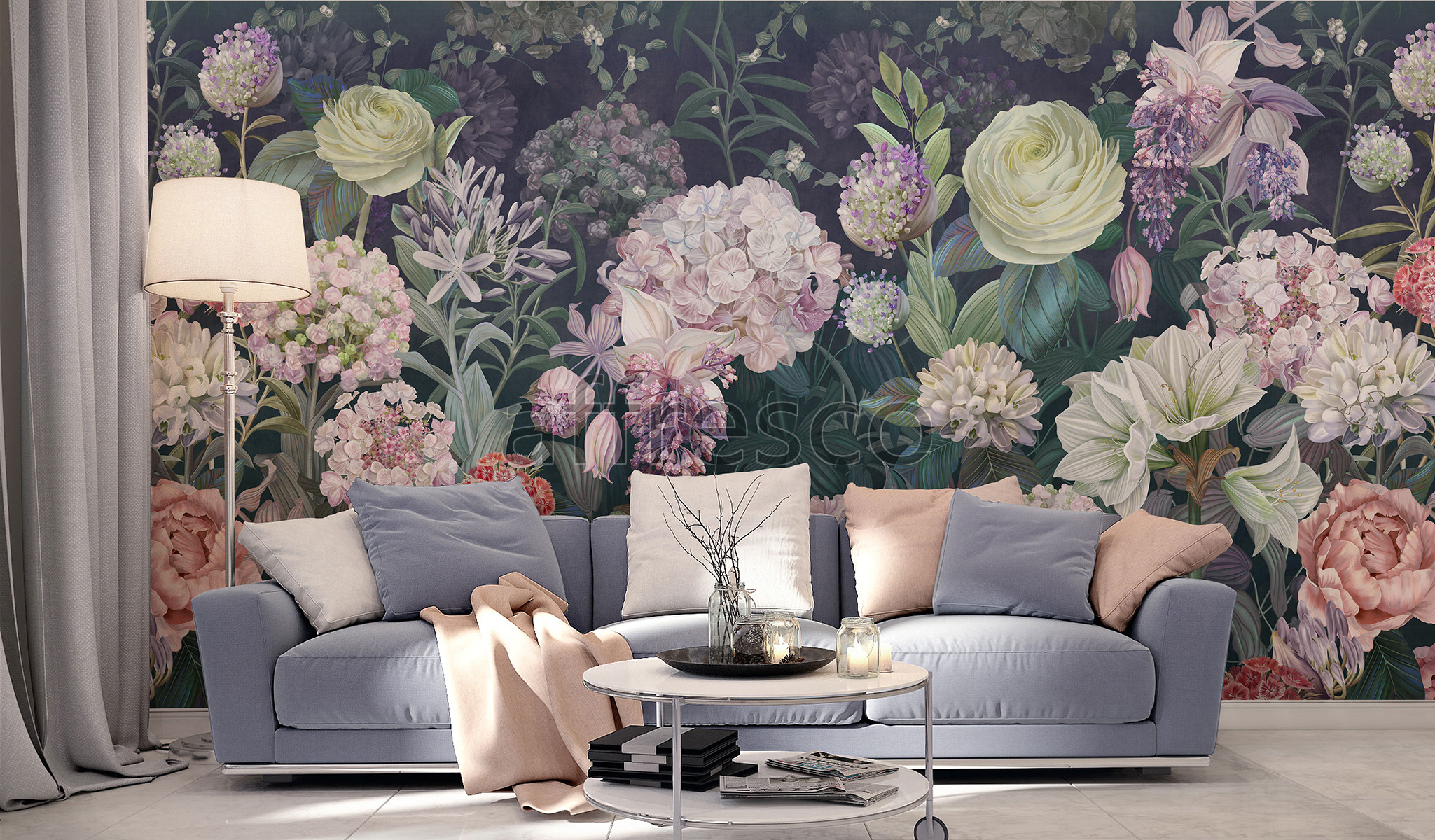 Handmade wallpaper, Large Hydrangeas