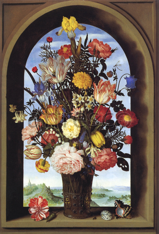 2031 | Still-Life Paintings | flowers on a window-cill | Affresco Factory