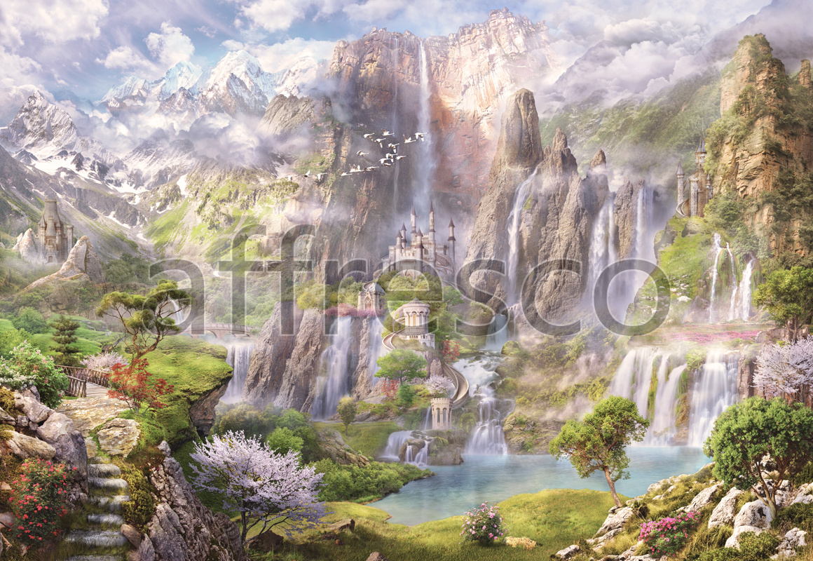 6494 | The best landscapes | Fantastic castle with waterfall | Affresco Factory