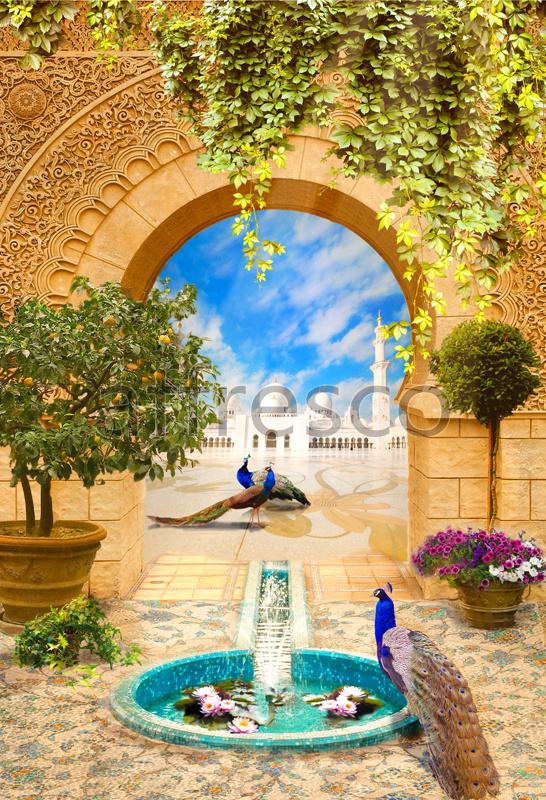 ID12302 | The best landscapes | Peacocks in oriental arch | Affresco Factory