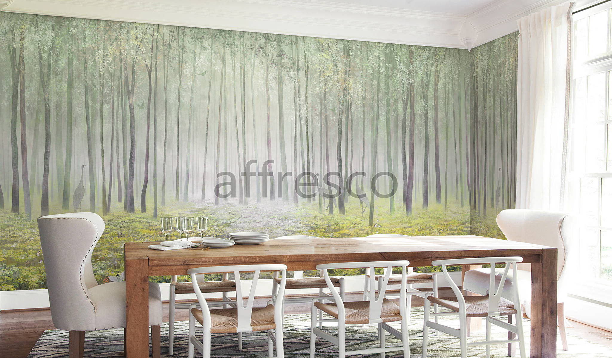 Handmade wallpaper, Forest with Forget-me-nots