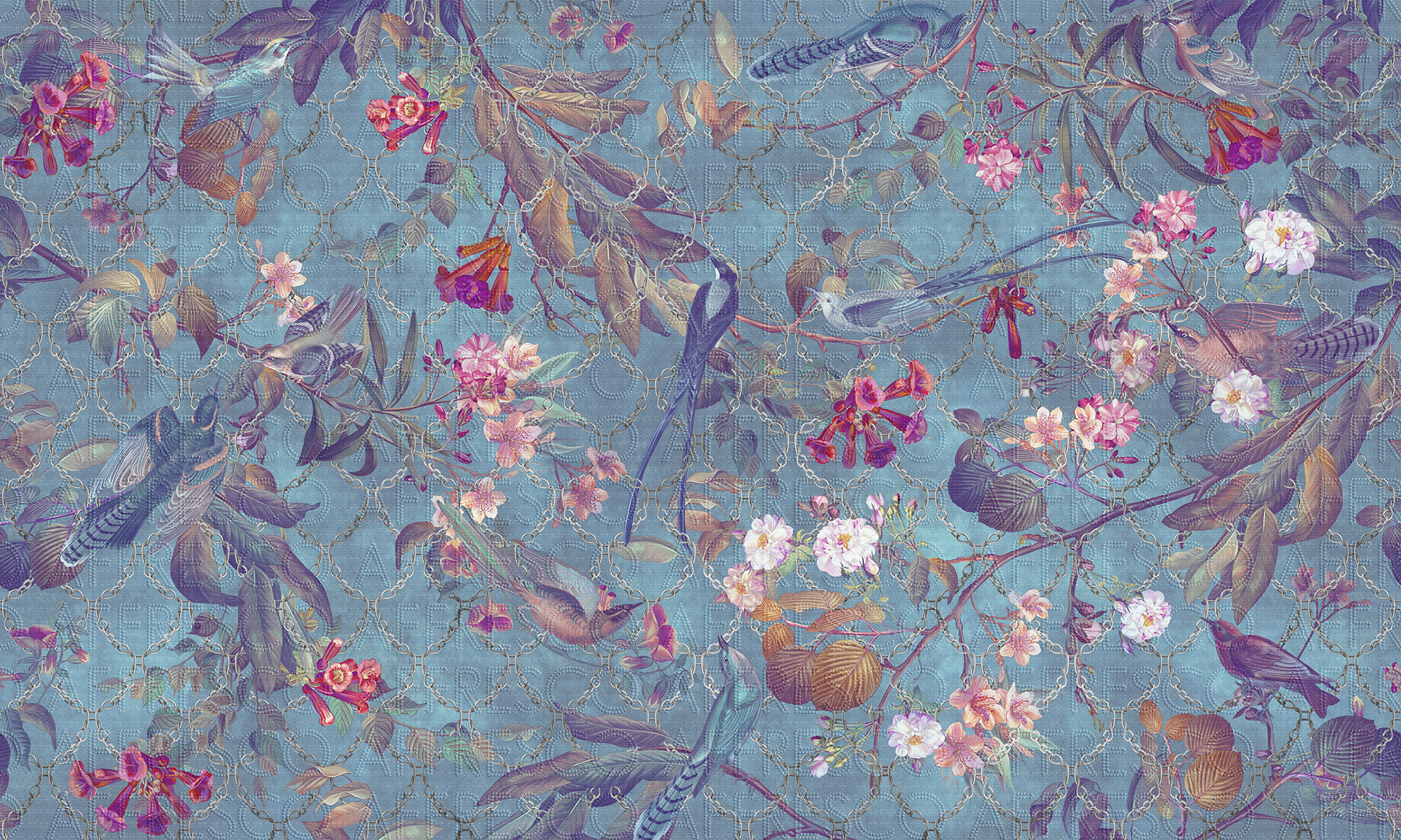 Handmade wallpaper, Birds on Chains