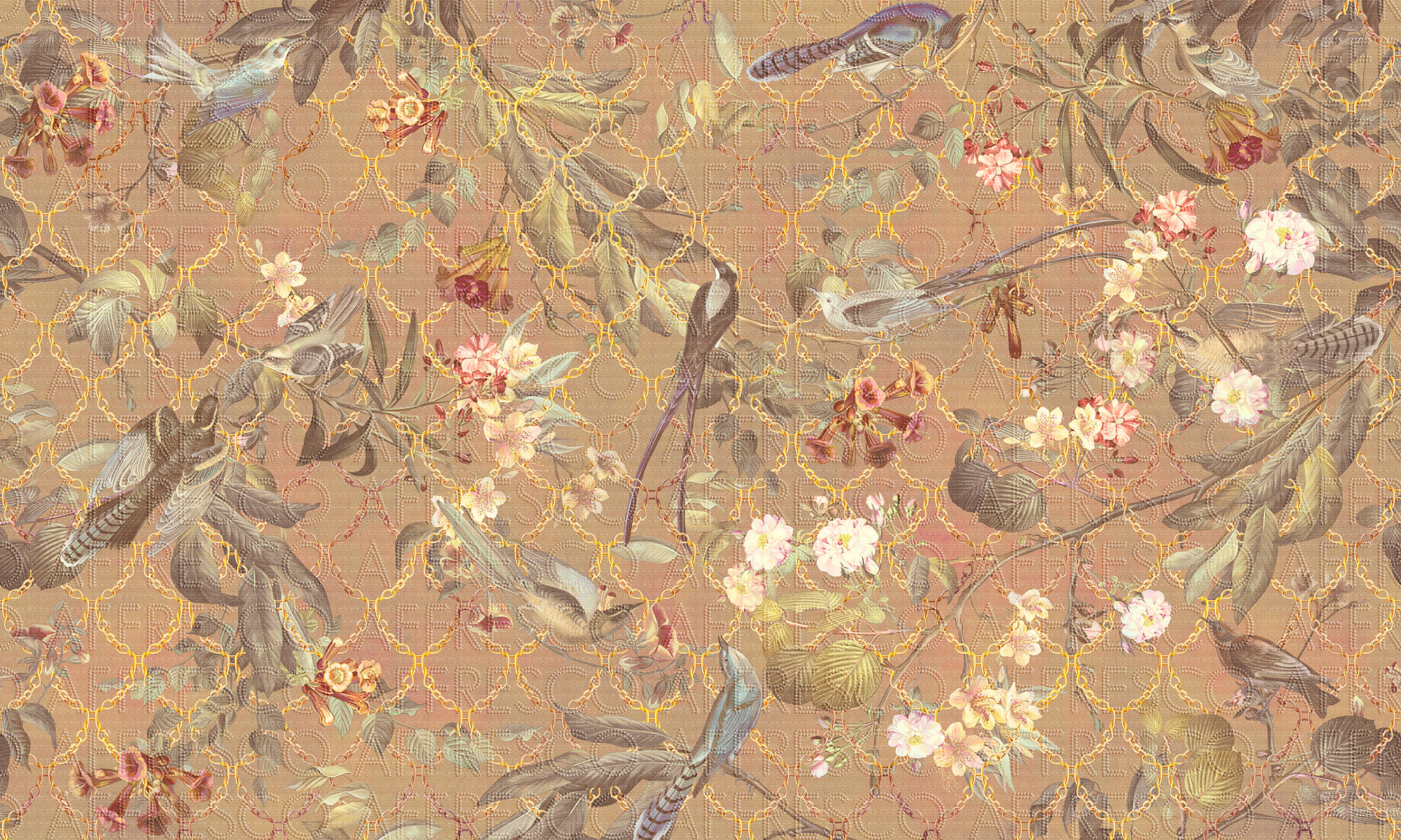 Handmade wallpaper, Birds on Chains