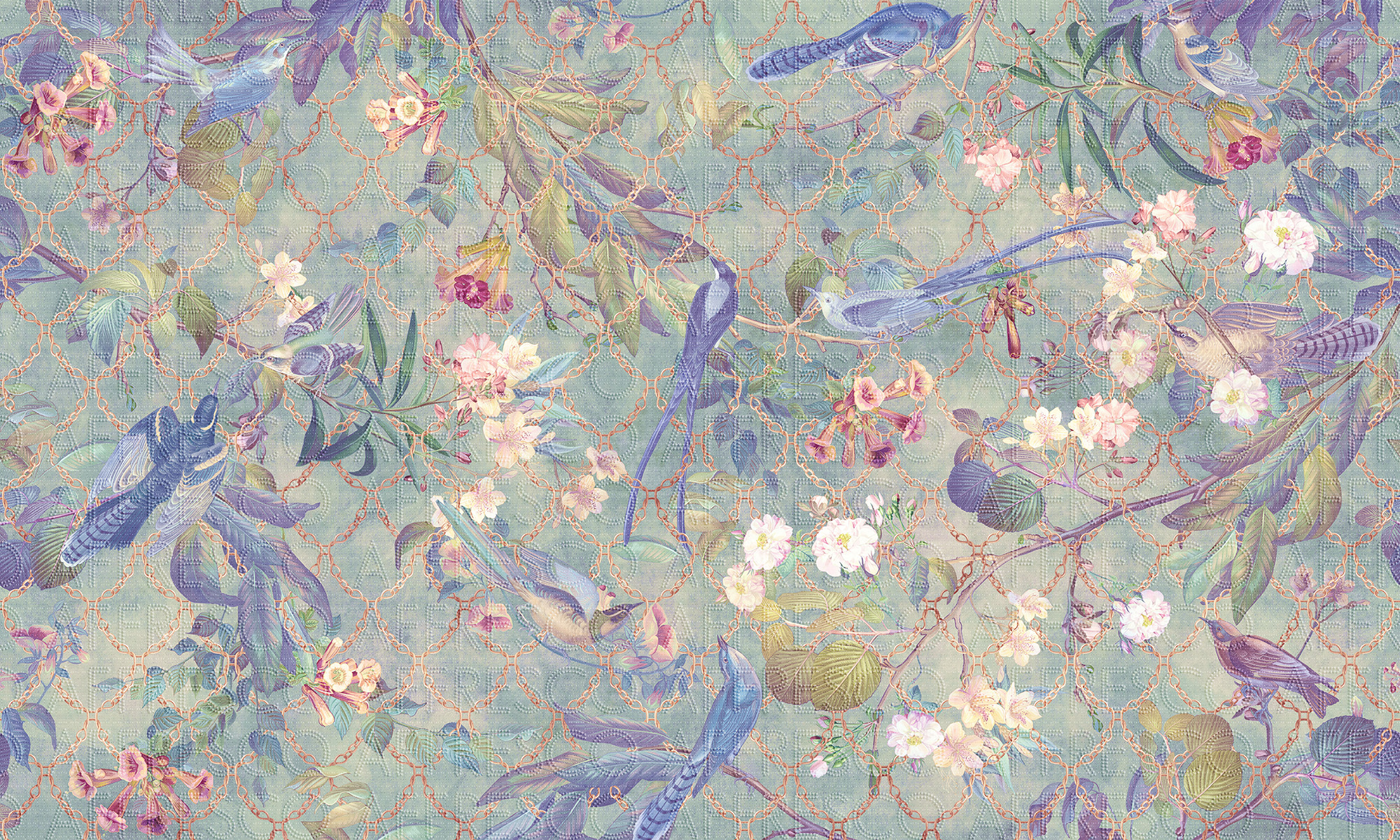 Handmade wallpaper, Birds on Chains