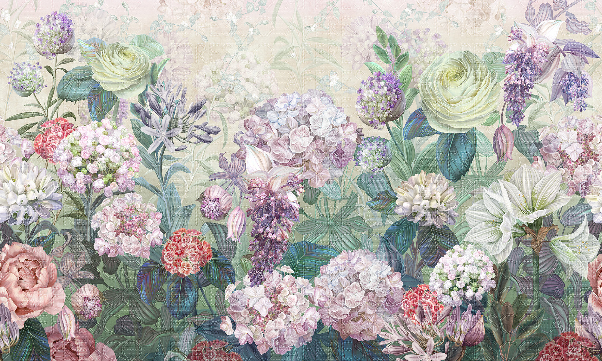 Handmade wallpaper, Large Hydrangeas
