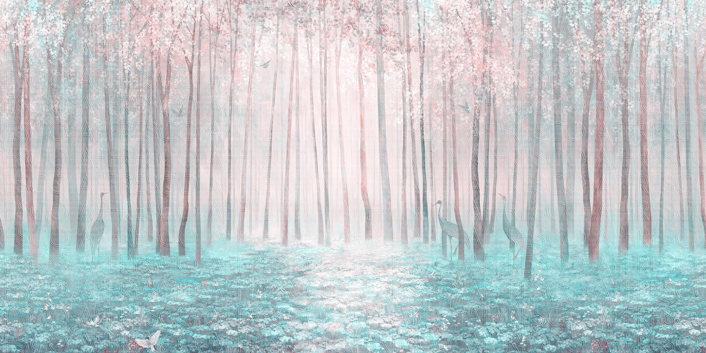 Handmade wallpaper, Forest with Forget-me-nots