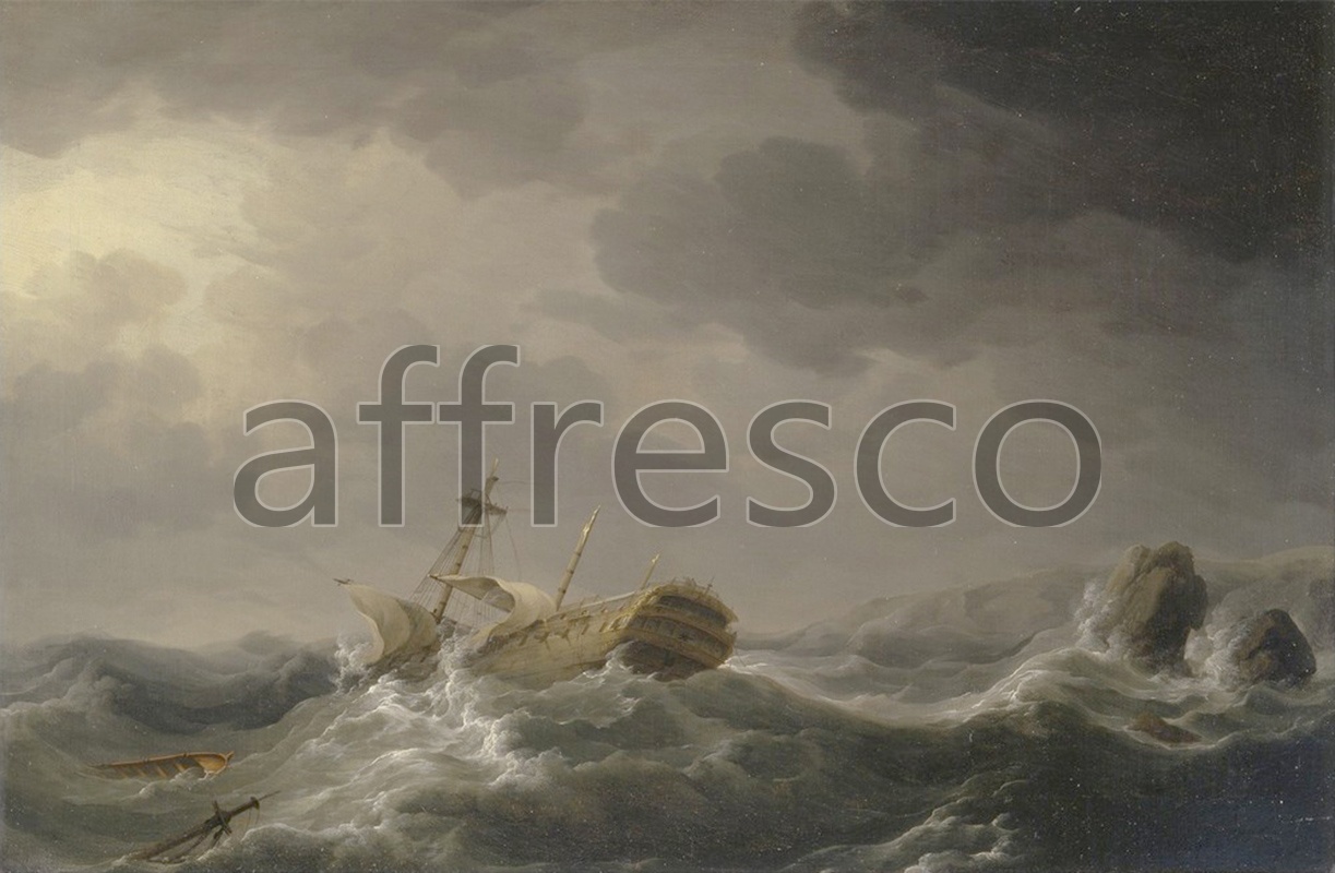 Marine art | Charles Brooking Ship wrecked on a rocky coast | Affresco Factory