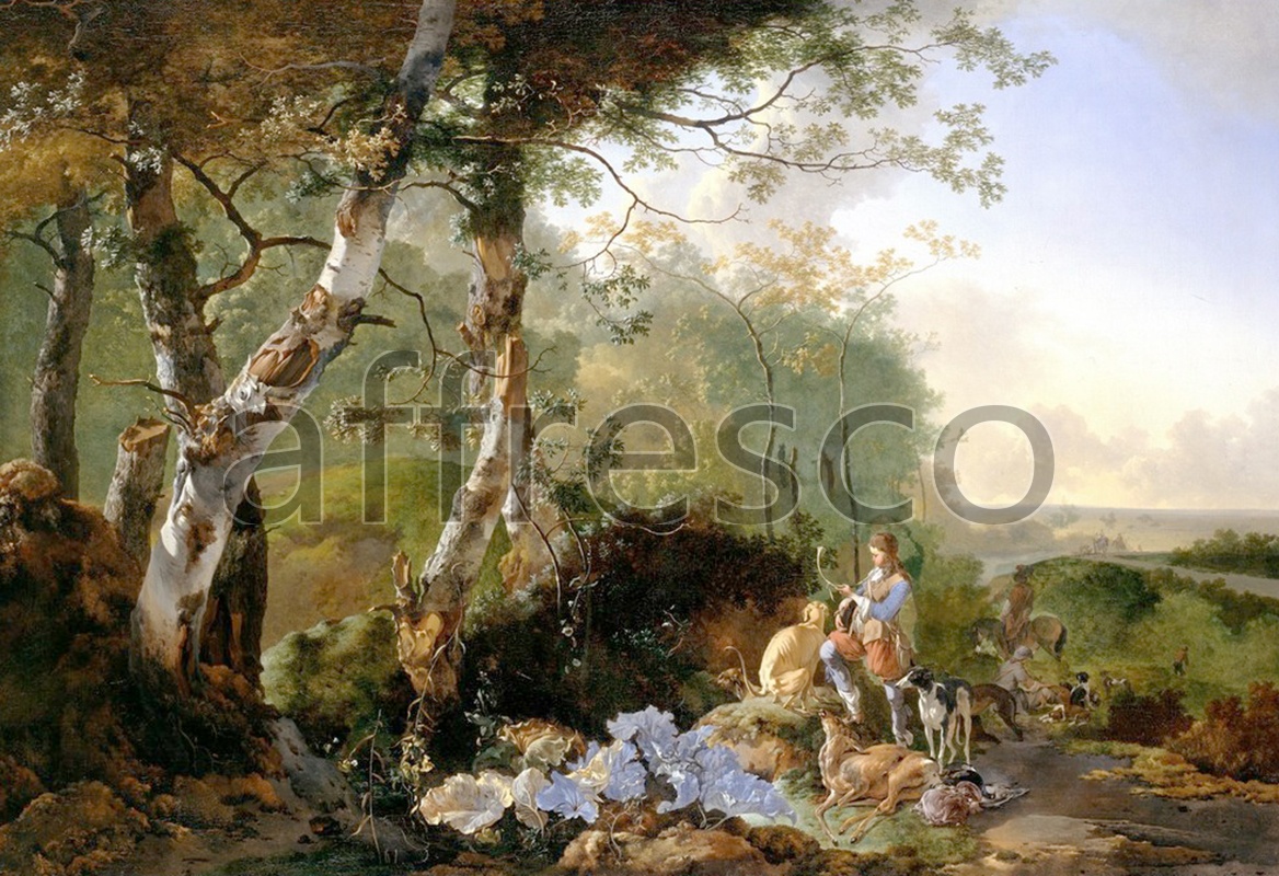 Hunting themes | Pynacker Adam Landscape with Sportsmen and Game | Affresco Factory