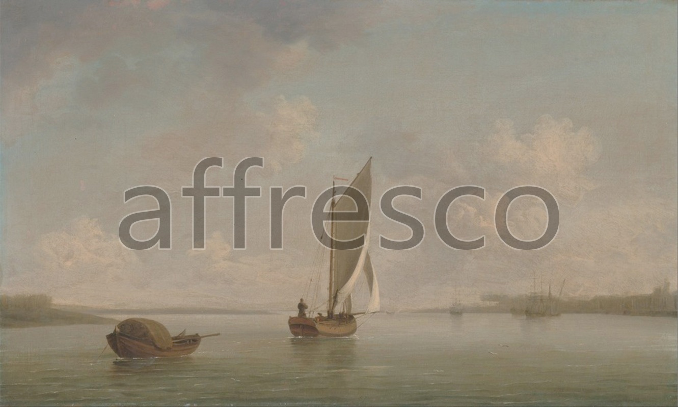 Marine art | Charles Brooking A Smack Under Sail in a Light Breeze in a River | Affresco Factory