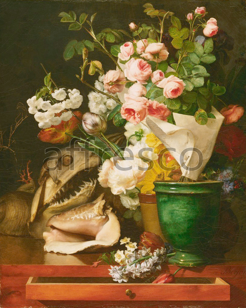 Still life | Antoine Berjon Still Life with Flowers Shells a Sharks Head | Affresco Factory