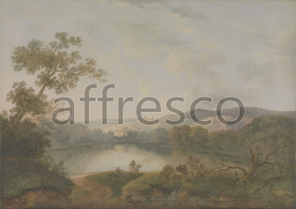 Classic landscapes | William Groombridge A View of a Lake with Fishermen | Affresco Factory