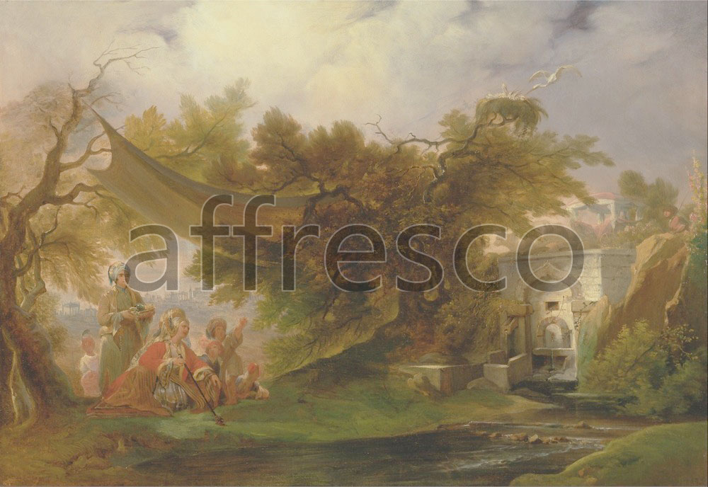 Classic landscapes | William Daniell Indian Landscape with Figures near a Stream | Affresco Factory