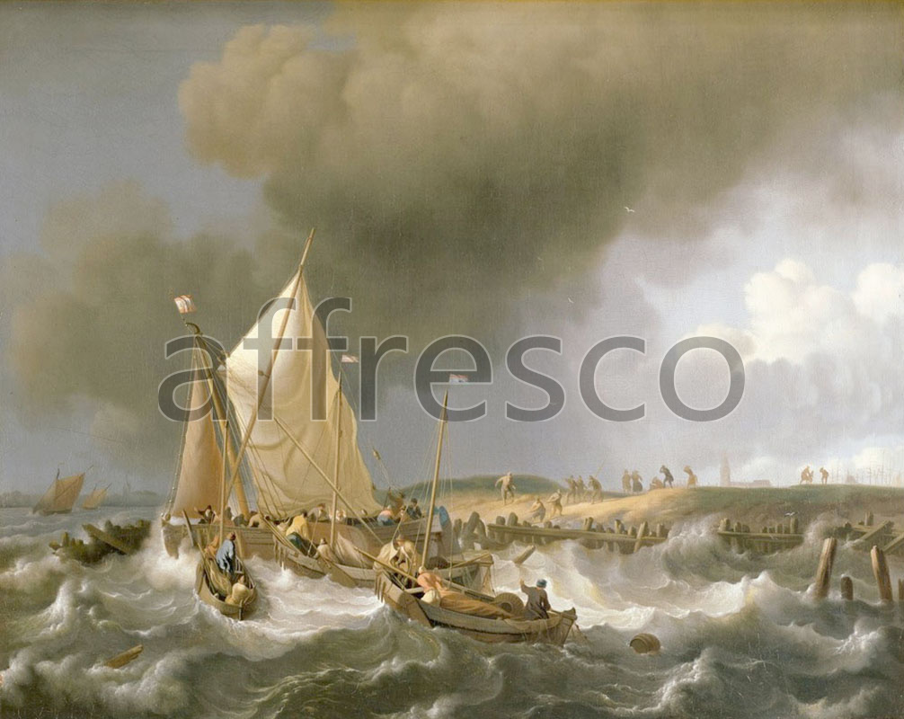 Marine art | Bakhuizen Ludolf Boats in a Storm | Affresco Factory