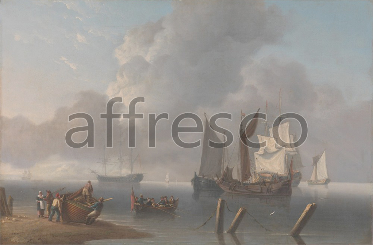 Marine art | Charles Martin Powell Warships Lying Offshore the Commanding Admiral Being Rowed out to Join the Flagship | Affresco Factory