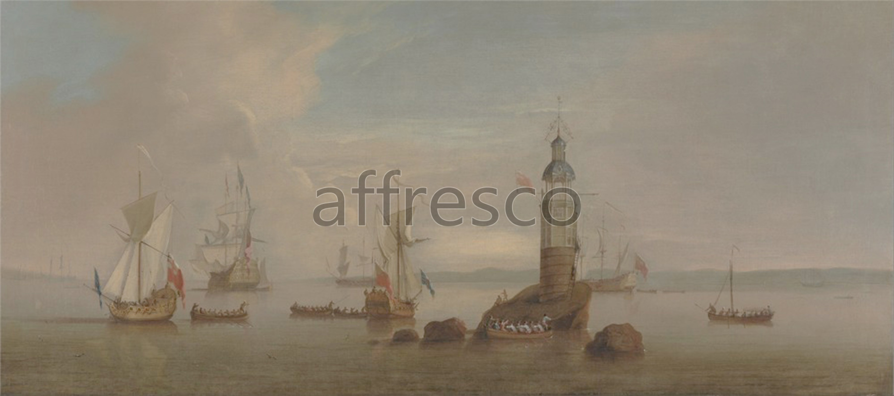 Marine art | Peter Monamy The Opening of the First Eddystone Lighthouse in 1698 | Affresco Factory