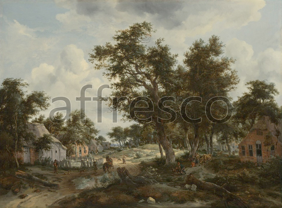 Classic landscapes | Meindert Hobbema A Wooded Landscape with Travelers on a Path through a Hamlet | Affresco Factory