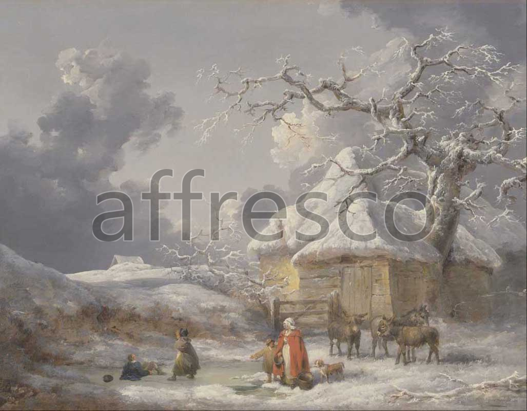 Classic landscapes | George Morland Winter Landscape with Figures | Affresco Factory