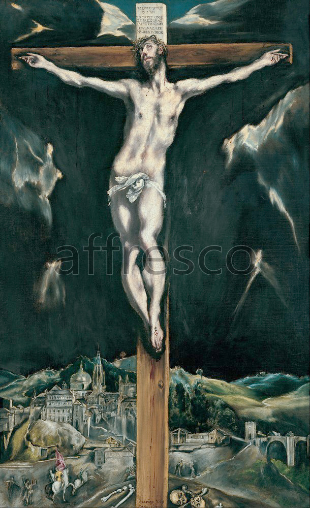 Biblical themes | Domenikos Theotokopoulos El Greco Christ crucified with Toledo in the Background | Affresco Factory