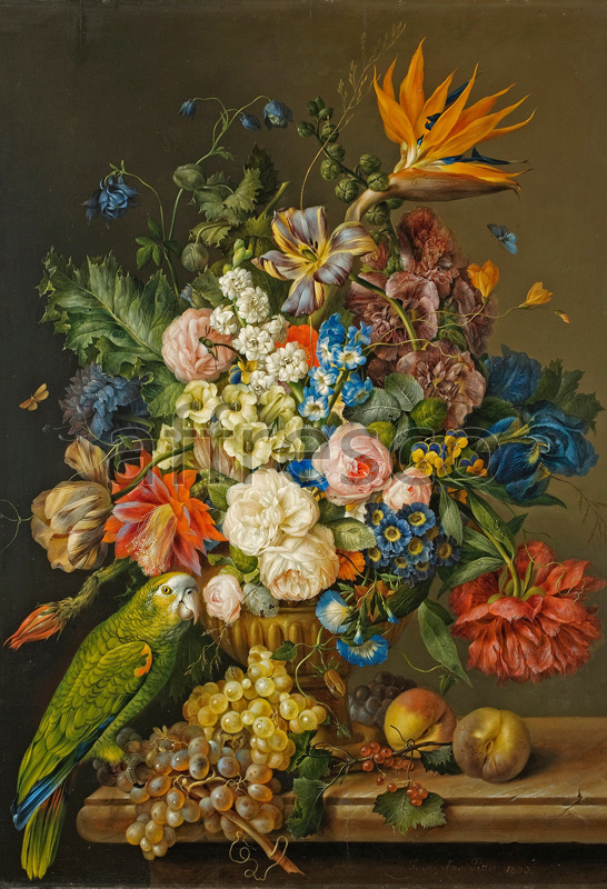 2228 | Still-Life Paintings | parrot with flowers | Affresco Factory