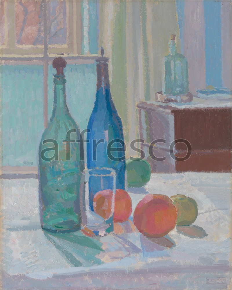 Still life | Spencer Frederick Gore Blue and Green Bottles and Oranges | Affresco Factory
