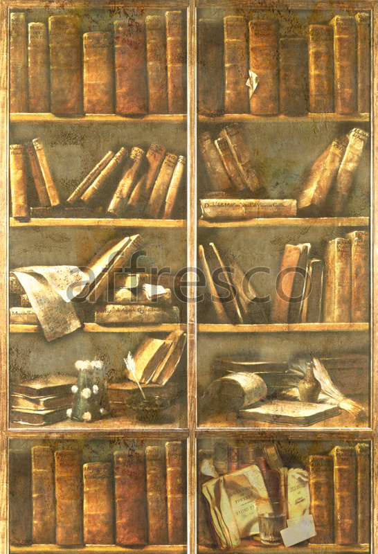 2069 | Still-Life Paintings | books on shelfs | Affresco Factory