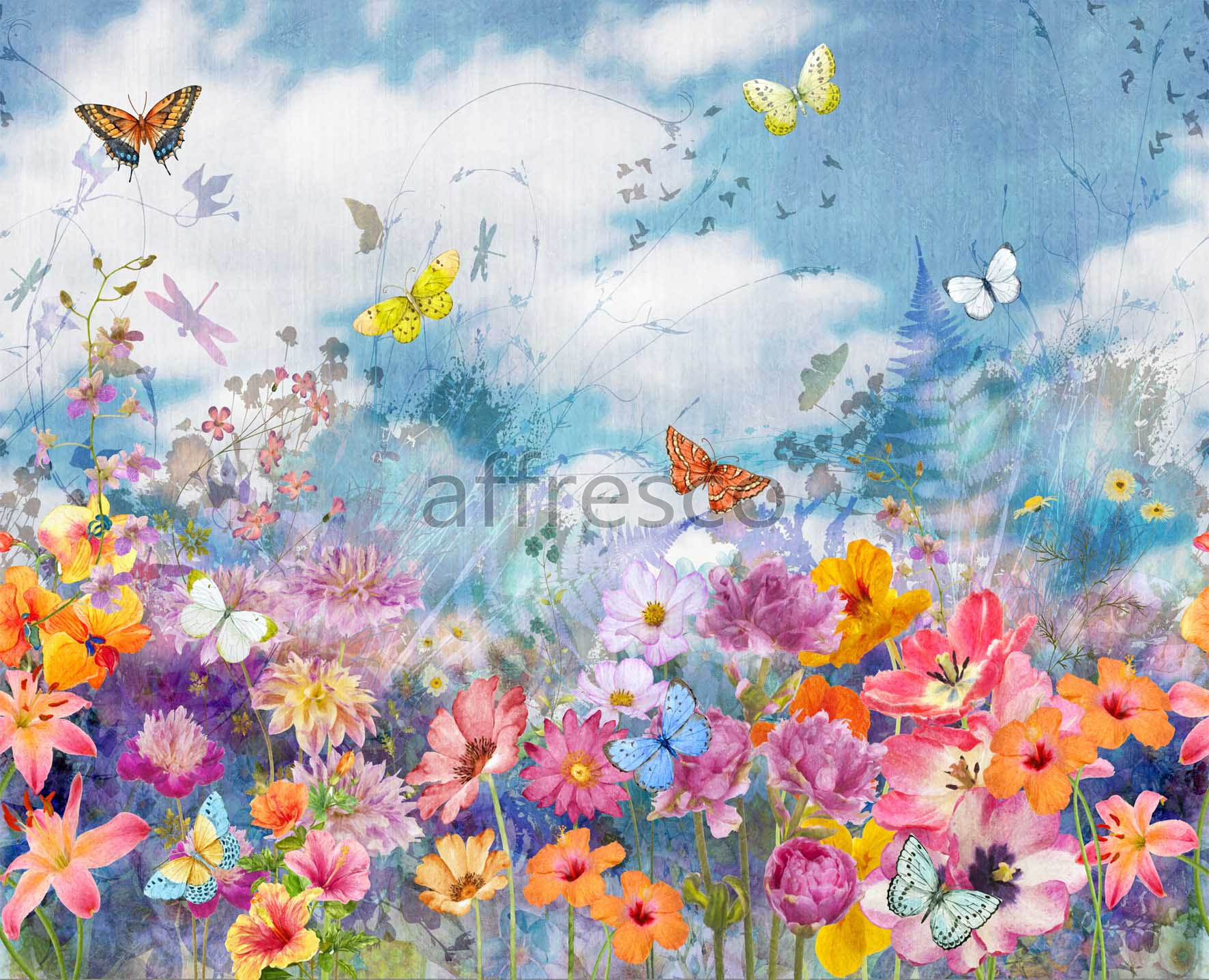ID135938 | Flowers | Multicolored flowers and butterflies | Affresco Factory