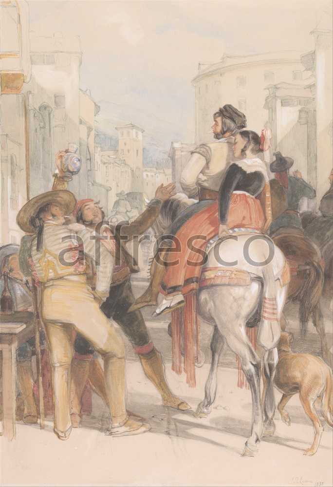 Scenic themes | John Frederick Lewis A Street Scene in Granada on the Day of the Bullfight | Affresco Factory