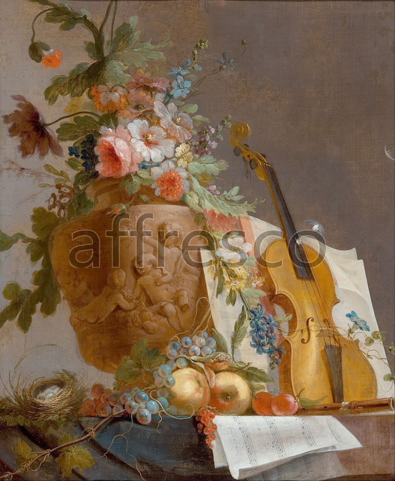 Still life | Jean Jacques Bachelier Still life with flowers and a violin | Affresco Factory