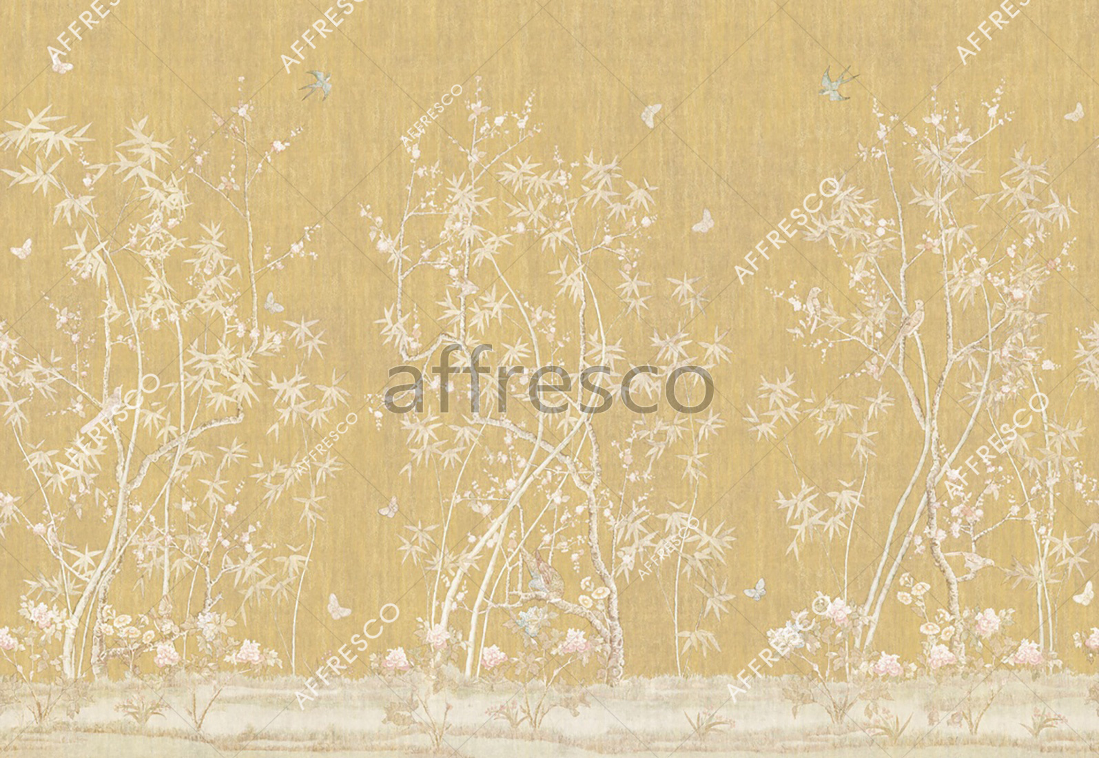 6889 | Gardens | Birds and butterflies on trees | Affresco Factory
