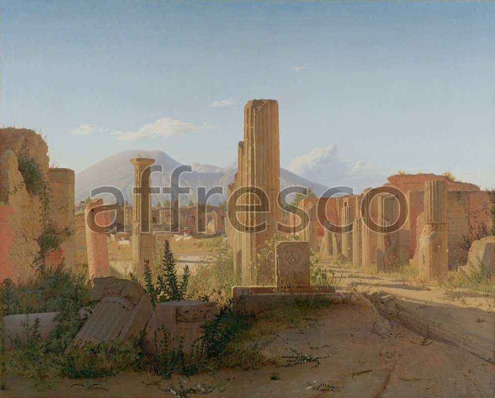 Classic landscapes | Christen Schjellerup Kobke Danish The Forum at Pompeii with Vesuvius in the Background | Affresco Factory