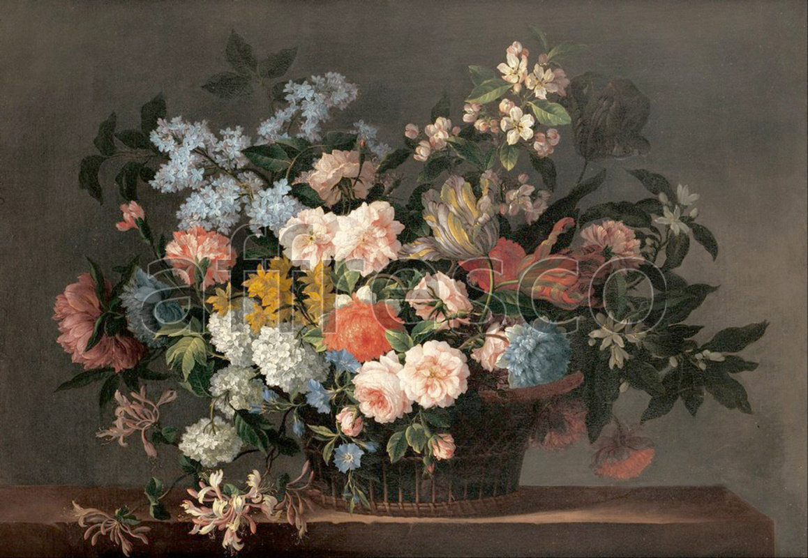 Still life | Jean Baptiste Monnoyer Still life with basket of flowers | Affresco Factory