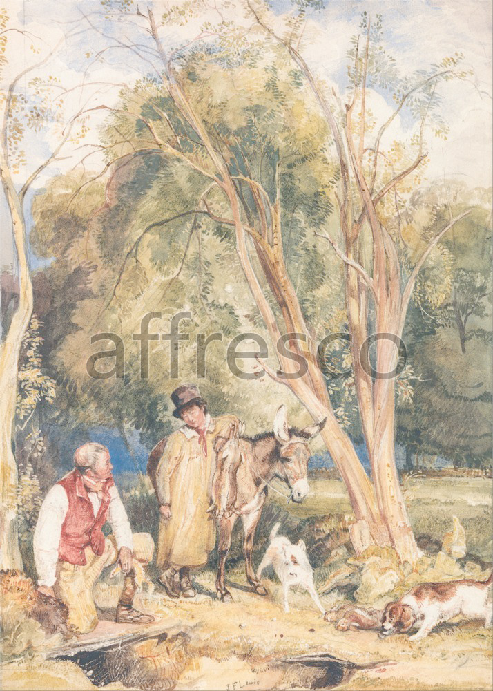 Scenic themes | John Frederick Lewis Game Keeper and Boy Ferreting a Rabbit | Affresco Factory