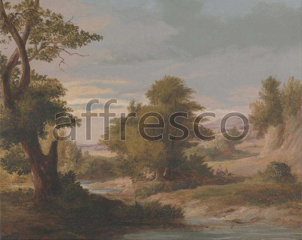 Classic landscapes | James Arthur O Connor A Wooded River Landscape with Mother and Child | Affresco Factory