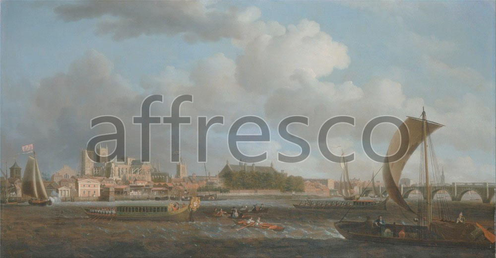 Classic landscapes | Samuel Scott Westminster from Lambeth with the Ceremonial Barge of the Ironmongers Company | Affresco Factory