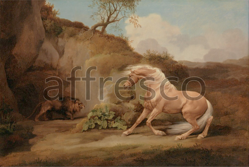 Paintings of animals | George Stubbs Horse Frightened by a Lion | Affresco Factory