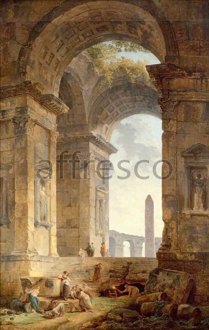 Classic landscapes | Hubert Robert Ruins with an obelisk in the distance | Affresco Factory
