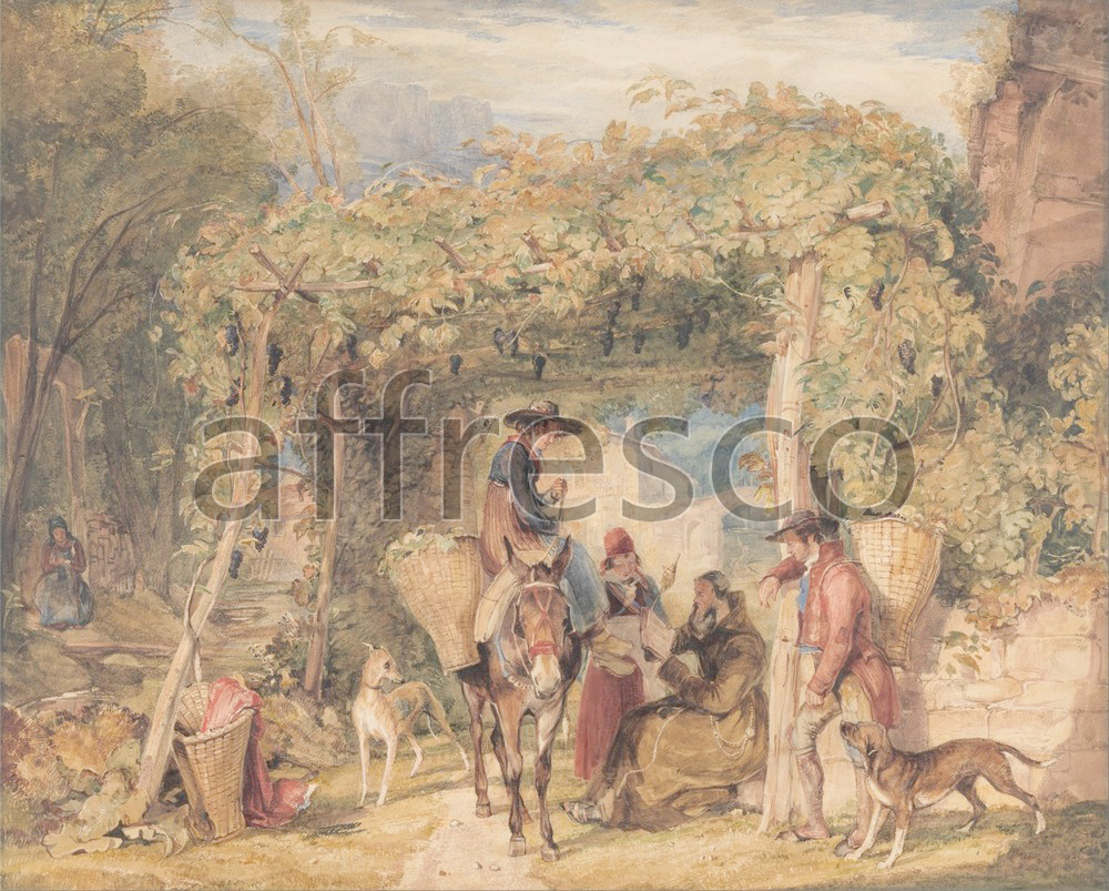 Scenic themes | John Frederick Lewis Figures and Animals in a Vineyard | Affresco Factory