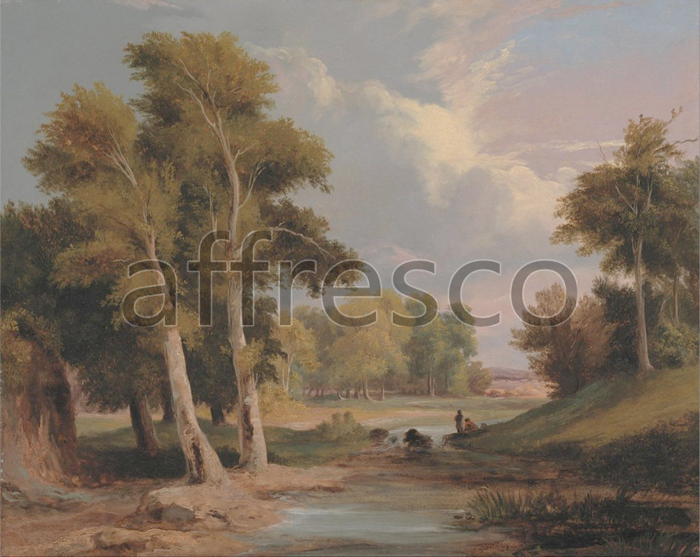 Classic landscapes | James Arthur O Connor A Wooded River Landscape with Fishermen | Affresco Factory
