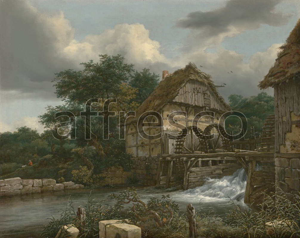 Classic landscapes | Jacob van Ruisdael Two Watermills and an Open Sluice | Affresco Factory