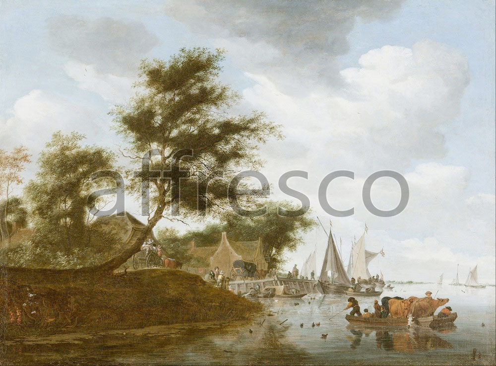 Classic landscapes | Salomon van Ruysdael River Landscape with Ferry | Affresco Factory