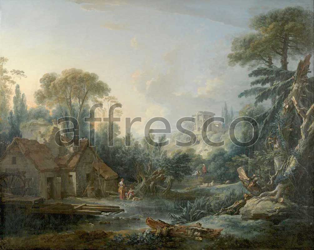 Classic landscapes | Francois Boucher Landscape with a Water Mill | Affresco Factory