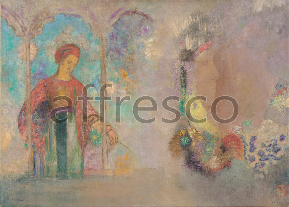 Impressionists & Post-Impressionists | Odilon Redon Woman in a gothic arcade woman with flowers | Affresco Factory