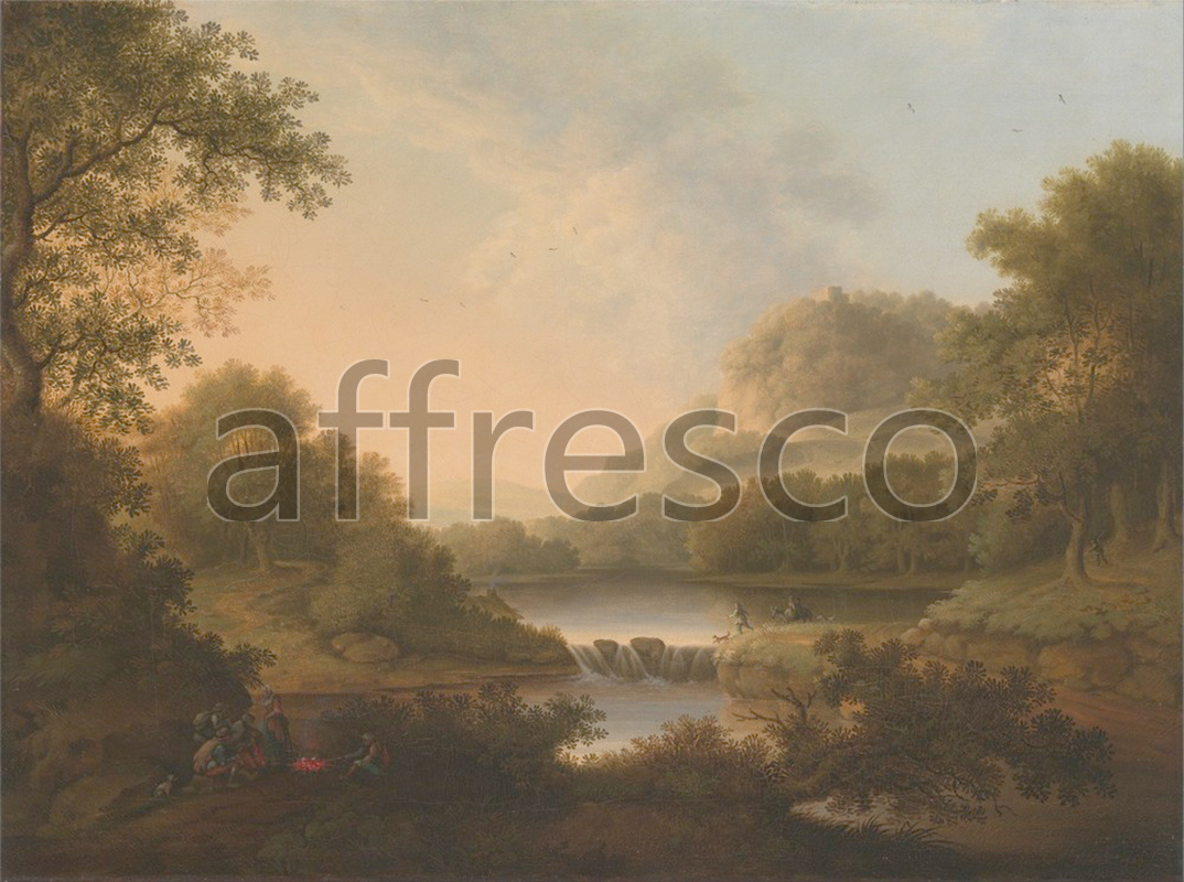 Classic landscapes | James Lambert of Lewes Figures with a Donkey and Dog Crossing a Weir | Affresco Factory