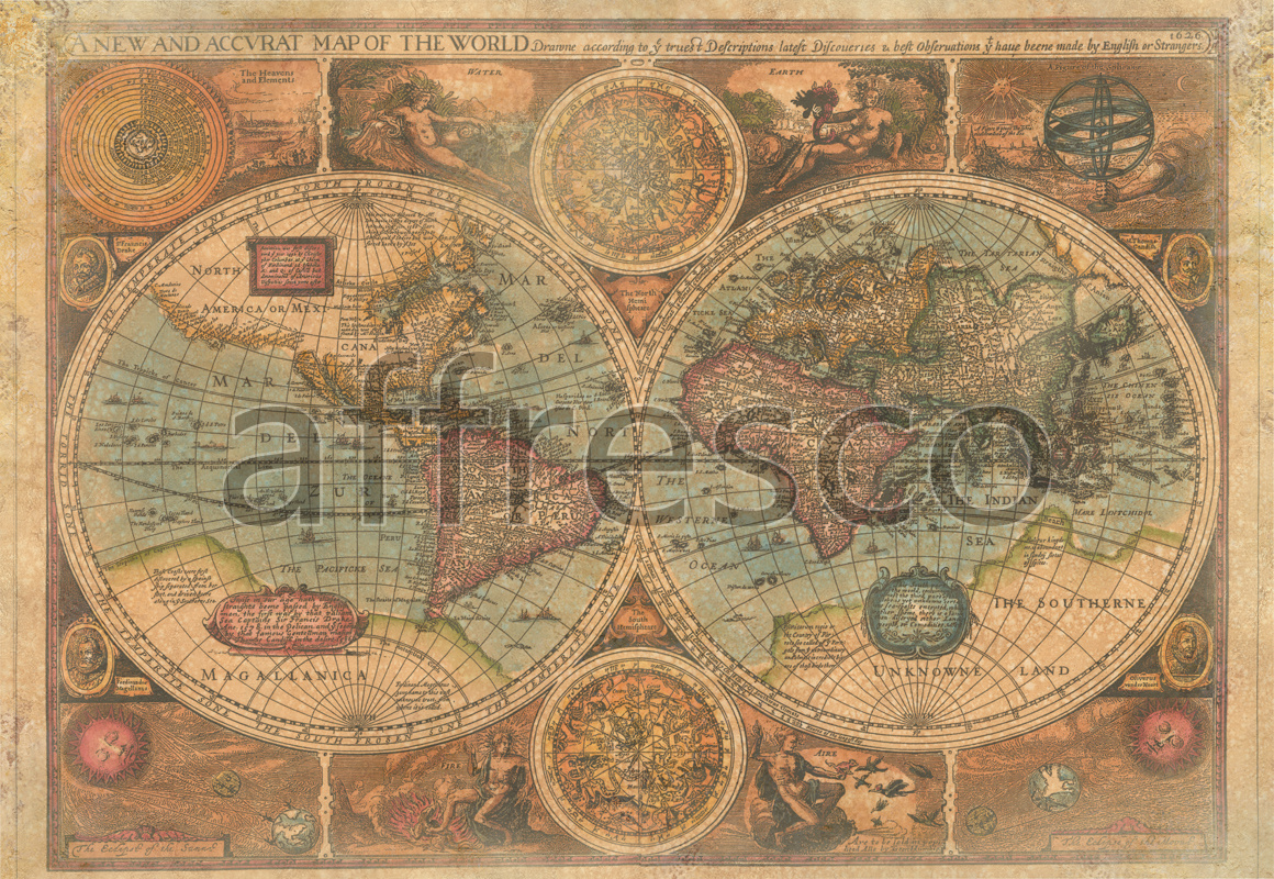 0066 | Maps | Старинная карта полушарий | Affresco Factory