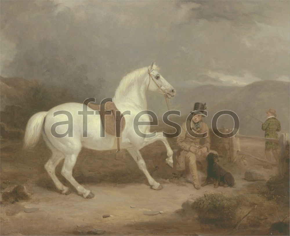 Paintings of animals | Thomas Woodward Grey Shooting Pony Probably the Property of Johnston King with a Groom | Affresco Factory