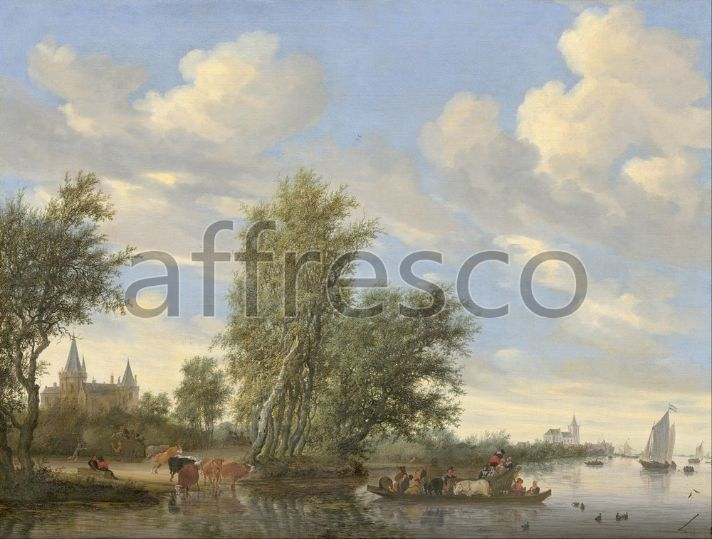 Classic landscapes | Salomon van Ruysdael River Landscape with Ferry 2 | Affresco Factory
