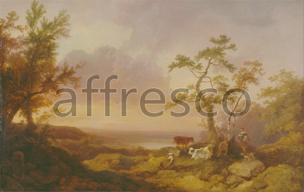 Classic landscapes | Philippe Jacques de Loutherbourg Landscape with Cattle and Peasant | Affresco Factory