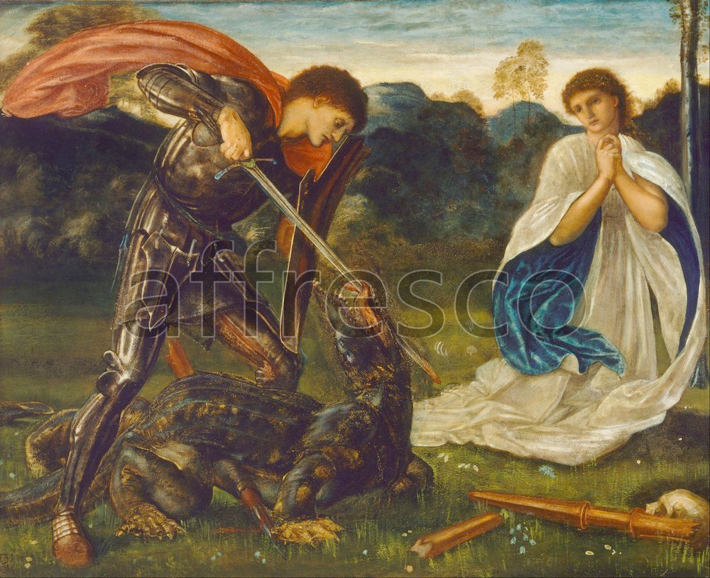 Biblical themes | Edward Burne Jones The fight St George kills the dragon VI | Affresco Factory