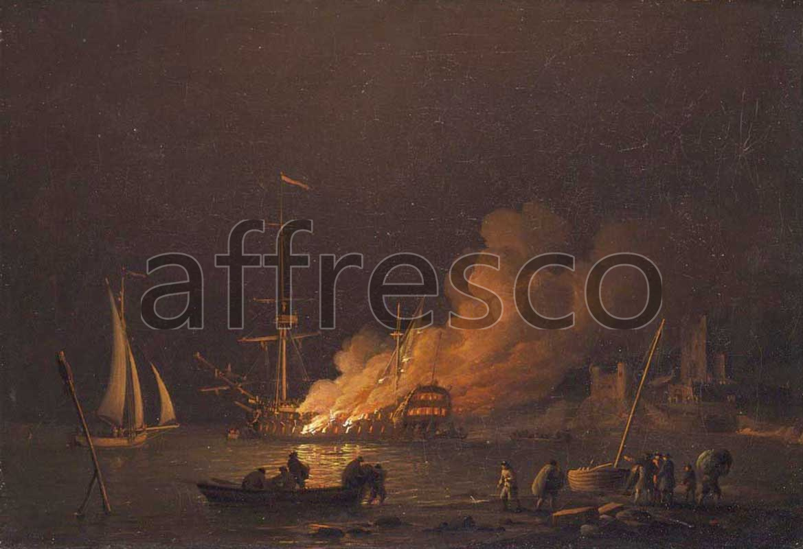 Classic landscapes | Charles Brooking Ship on fire at night | Affresco Factory