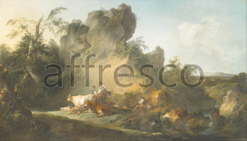 Classic landscapes | Philippe Jacques de Loutherbourg Landscape with Figures and Animals | Affresco Factory